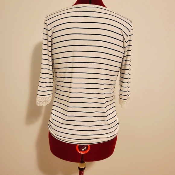 French Dressing Jeans Striped 3/4 Sleeve Ruched Dressy Shirt | Size M - Picture 3 of 9